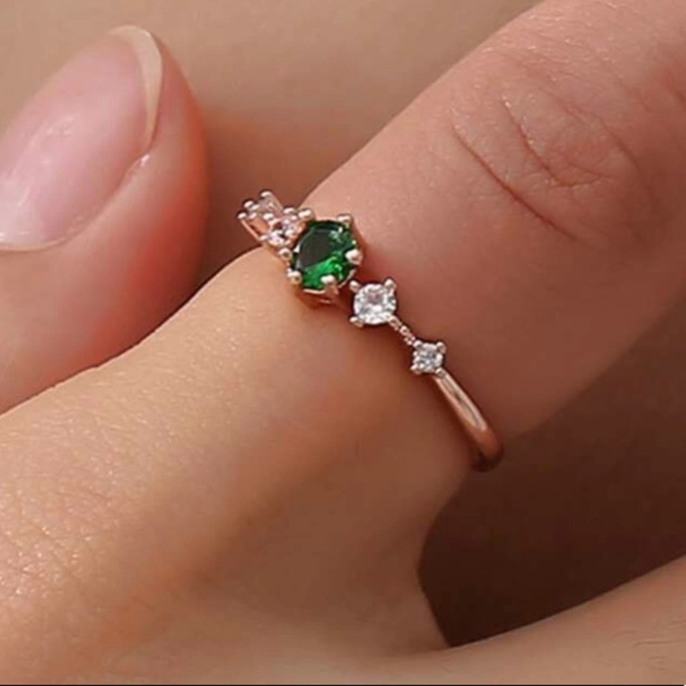 18K Rose Gold Dainty Gemstone Ring